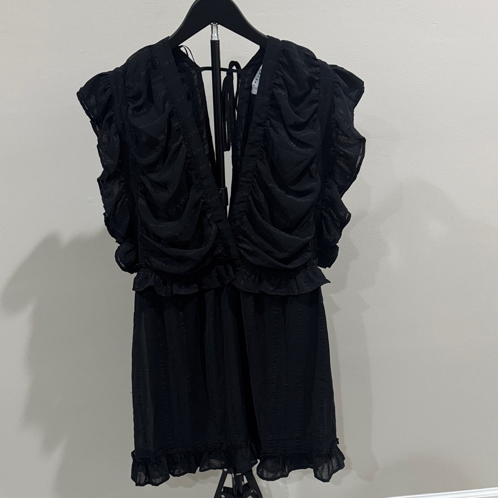 Ruffled Black V-Neck dress